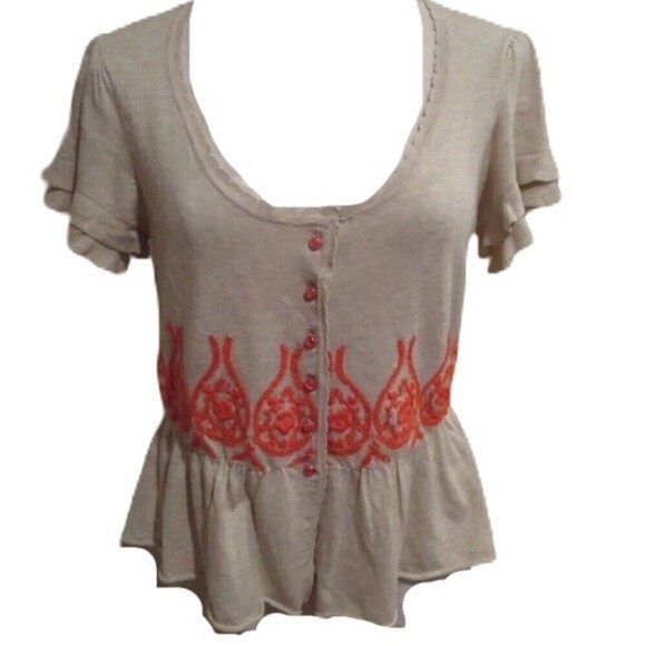 Moth Anthropologie Peplum Short Sleeve Fanning‎ Flame Sweater Size Medium - Picture 11 of 15